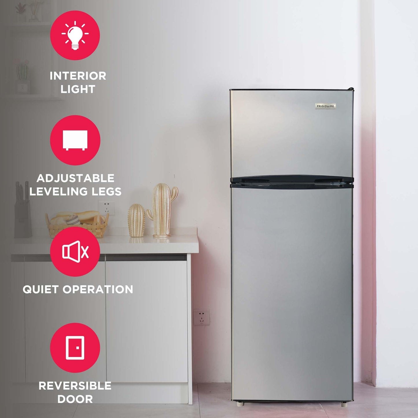 Frigidaire 2 Door Apartment Size Refrigerator with Freezer, 7.5 cu ft, Retro, Silver, Platinum