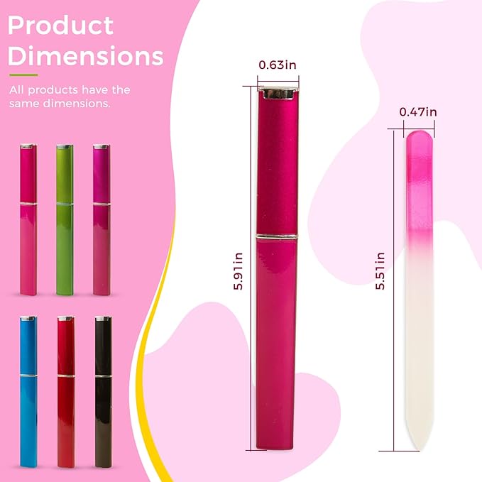 6 Pieces Both Sides Glass Nail File Crystal Glass Nail Files for Natural Nails with Case Glass Files for Nails Finger Nail Files for WomenÃ¯Â¼ÂDark ColorÃ¯Â¼Â