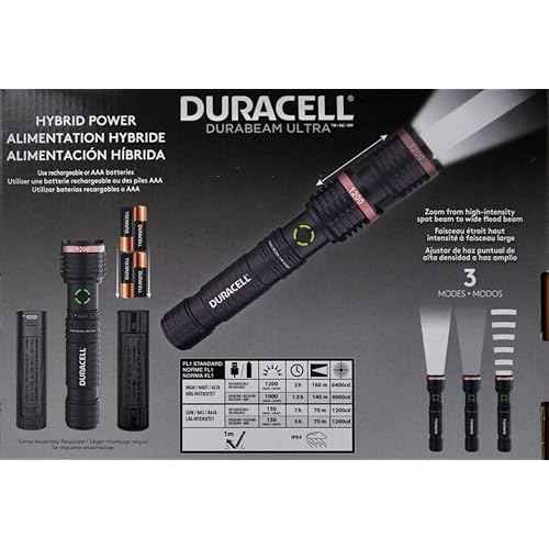Duracell Durabeam Ultra Hybrid LED Flashlights, 1200 Lumens, Set of 3, with Rechargeable and AAA Alkaline Batteries