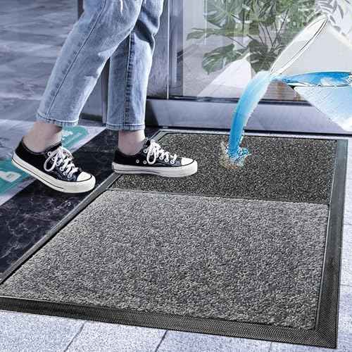 2 in 1 Disinfecting Sanitizing Floor Entrance Doormats, Wet Dry Shoe Mat, Disinfection Entry Rug Shoe Sanitizer, Indoor Outdoor Rug, Shoe Sole Cleaning Mat (Brown - 17x31 inch)