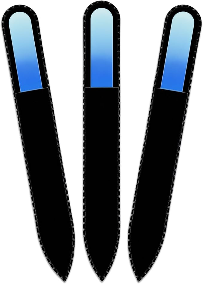 Mont Bleu Rainbow Glass Nail File - Czech Tempered Glass - Handmade in Bohemia, Black Pouch - Natural Nails