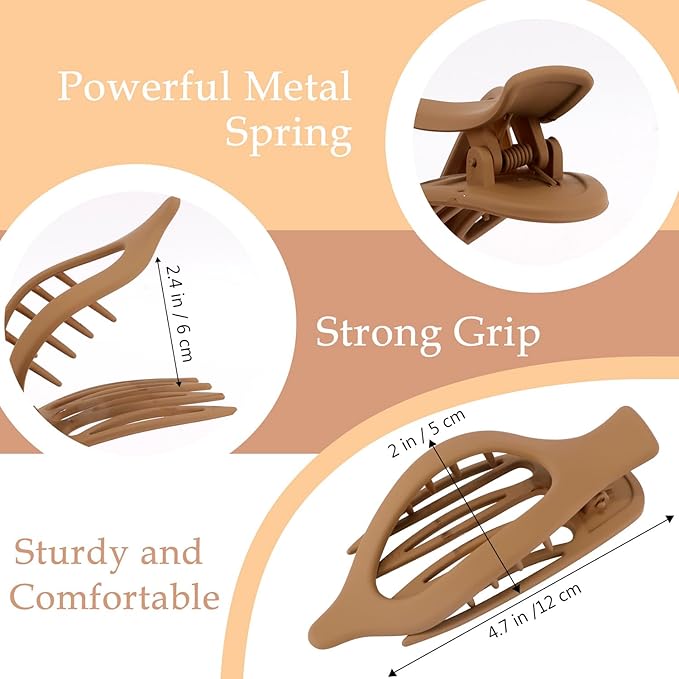 Flat Hair Clips for Women Lay Flat Hair Claw Clips for Thin Thick Hair 3Pcs French Concord Large Hair Clips Matte Neutral Jaw Clips Hair Clamps Accessories Brown Black