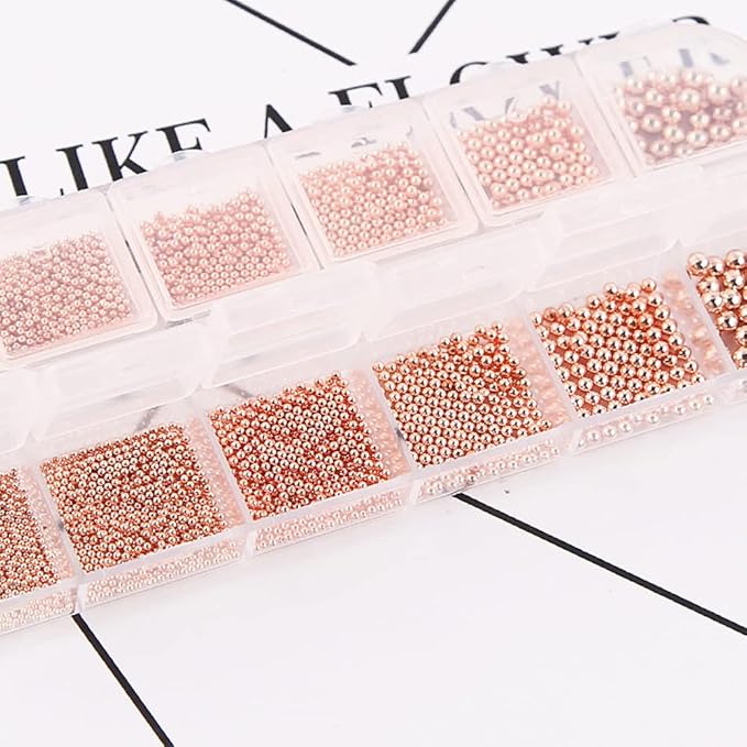 0.8mm Mini Small Nail Beads Stainless Steel Beads Nail Chain Charms Nails Art Decorations Gun Grey Rose Gold Caviar Nail Charms DIY Tool Nail Studs Accessories Caviar Art (Rose)