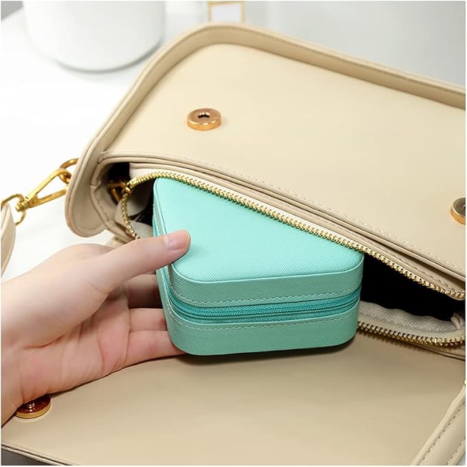 Mini Jewelry Travel Case, Small Portable Jewellry Organizer Box Portable Display Storage Box for Rings Earrings Necklaces, Gifts for Girl, Women, Wedding, Birthday, Mom, Mother's Day (Blue)