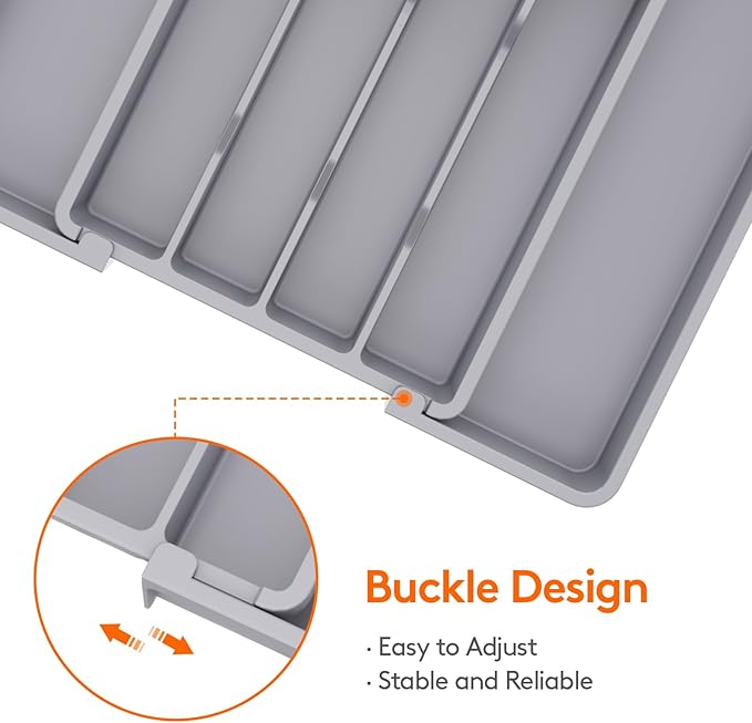 Lifewit Silverware Drawer Organizer, Expandable Utensil Tray for Kitchen, BPA Free Flatware and Cutlery Holder, Adjustable Plastic Storage for Spoons Forks Knives, 8.5-14 x 12", Gray