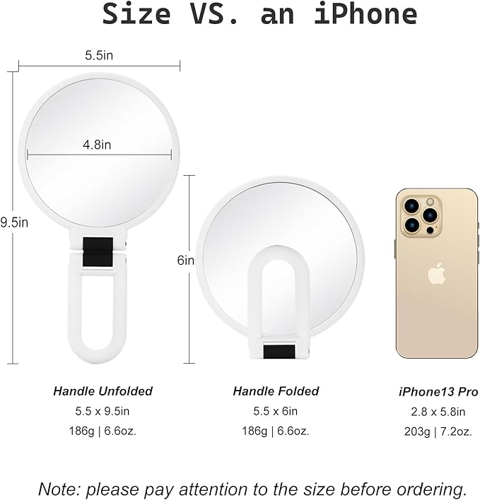 30x Magnifying Mirror, Travel Hand Mirrors with Handle - Double Side Handheld Mirror with 1X 30X Magnification & Adjustable Handle, Hand Held Foldable Travel Mirror for Makeup(Pearl White)