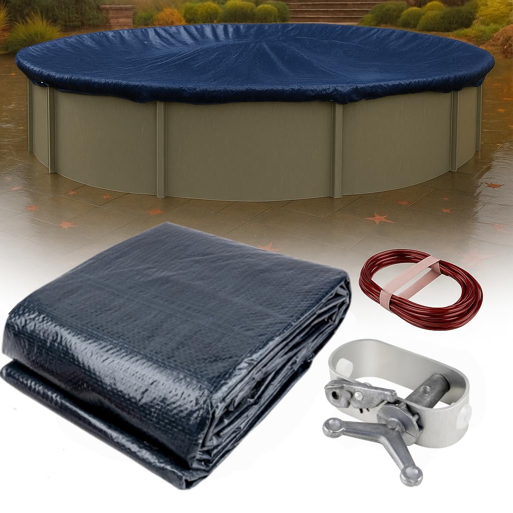 Winter Block 12’ ft. Premium Round Pool Winter Cover for Above Ground Pools – 10-Year Warranty, Cold and UV Resistant, Weatherproof and Durable, Winch & Cable Included