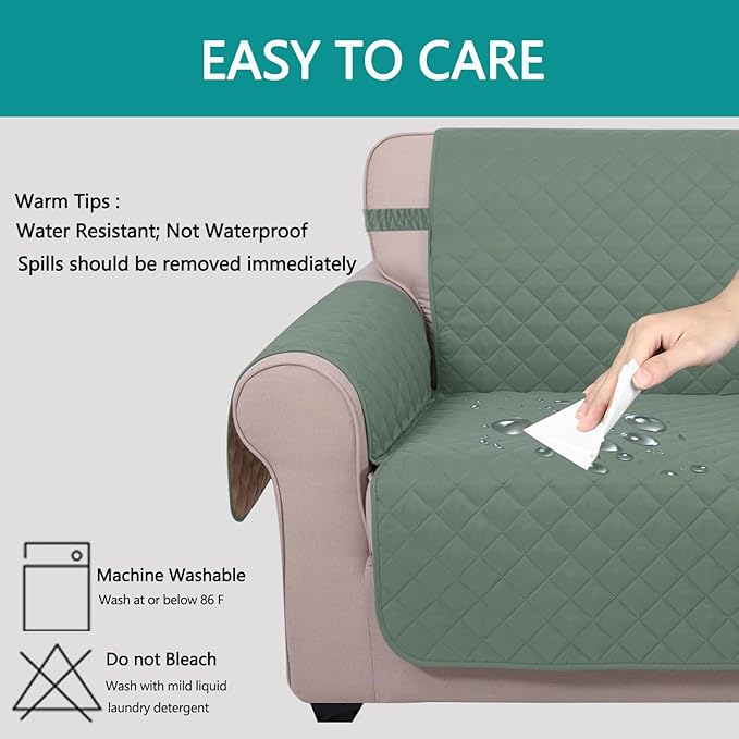 U-NICE HOME Reversible Sofa Cover Couch Cover for Dogs with Elastic Straps Water Resistant Furniture Protector for Pets Couch Cover for 3 Cushion Couch (Sofa, Greyish Green/Taupe)