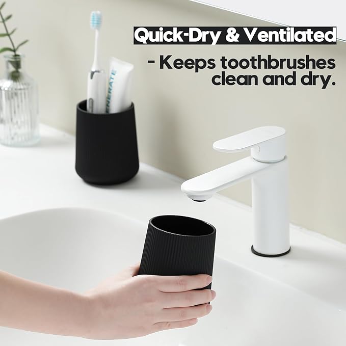 YAUKPH Black Striped Toothbrush Holder for Electric Toothbrushes Bathroom Organizer Cup for Toothpaste Kids & Adults