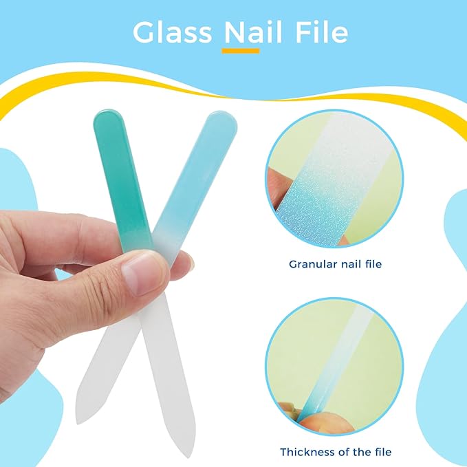 6 Pieces Both Sides Glass Nail File Crystal Glass Nail Files for Natural Nails with Case Glass Files for Nails Finger Nail Files for WomenÃ¯Â¼ÂLight ColorÃ¯Â¼Â