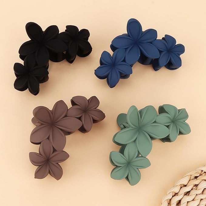 Hawaiian Flower Hair Clips Large Matte Hair Claw for Women Non-Slip Strong Hold Clips for Thick Hair, Hair Accessories,Brown,Black,Dark Blue