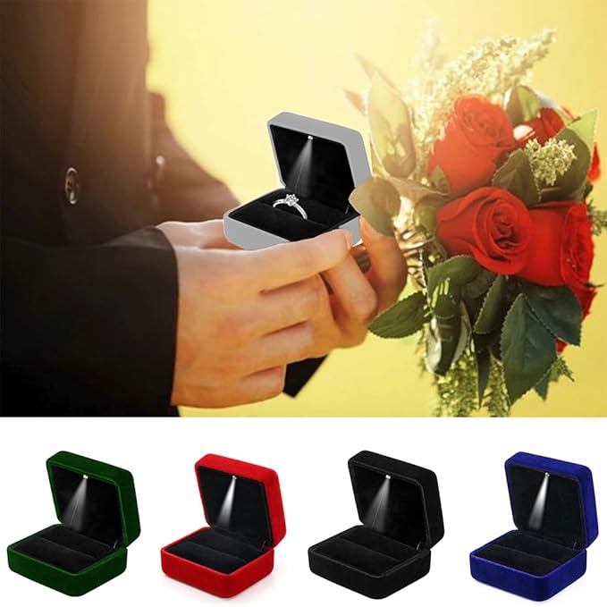 GBYAN Velvet Ring Box with LED Light Jewelry Display Gift Box for Proposal,Engagement, Wedding