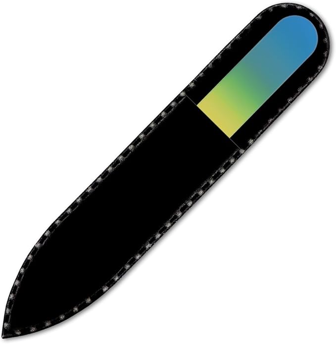 Mont Bleu Rainbow Crystal Nail File in Black Pouch - Small/Purse Size - Czech Tempered Glass - Handmade in Bohemia (Czech Republic)