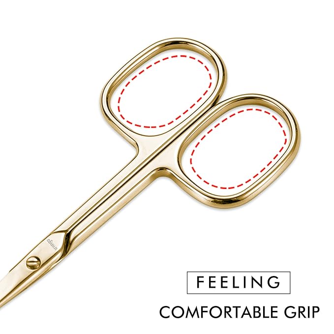 LIVINGO Stainless Steel Cuticle Nail Scissors, Premium Sharp Curved Blade Multi-purpose Sharp Cuticle Eyebrows Manicure Pedicure Beauty Grooming Scissors with Case, 3.5" Gold