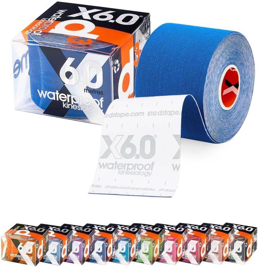 d3 X6.0 Waterproof Kinesiology Tape 2in x 20ft – Royal Blue Athletic Tape for Joint Support, Pain Relief & Muscle Recovery | Sweatproof & Hypoallergenic for Knee, Shoulder & Back – Uncut Roll