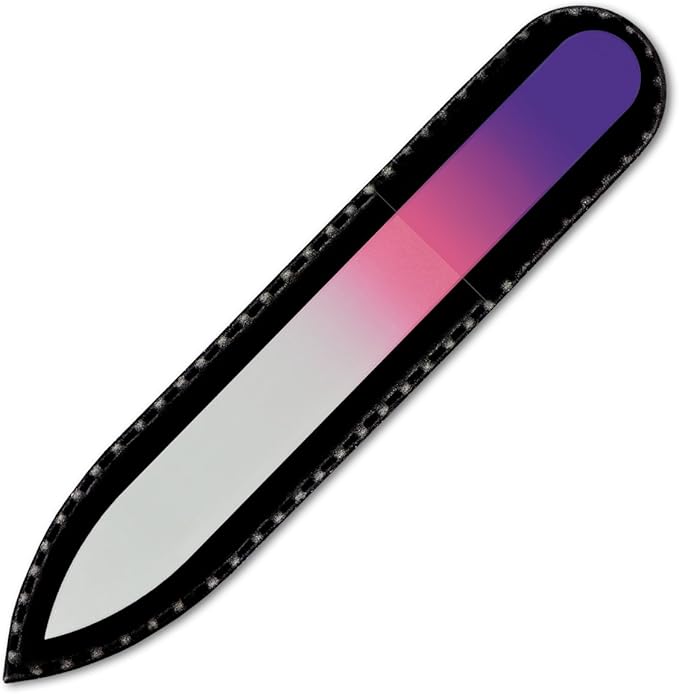 Mont Bleu Rainbow Crystal Nail File in Black Pouch - Small/Purse Size - Czech Tempered Glass - Handmade in Bohemia (Czech Republic)