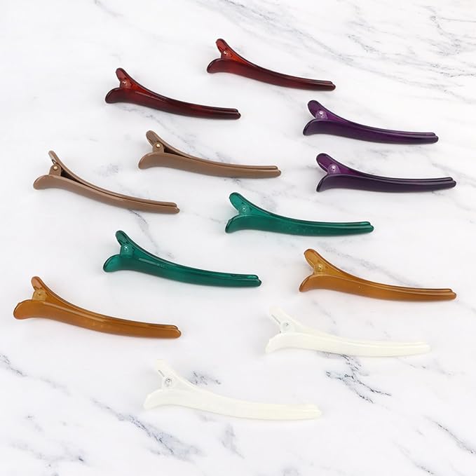 12 Pcs Hair Clips for Styling Sectioning, YISSION 3.1 Inch Alligator Hair Clips Hair Barrettes No Crease Duck Billed Hair Clip, Hair Styling Accessories for Women Girls (Deep Color Series)