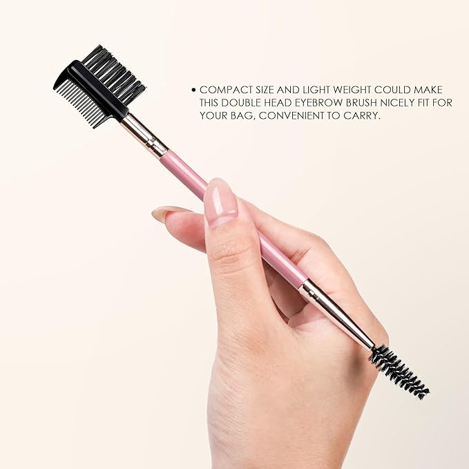 KINGMAS 3 Head Eyebrow Eyelash Shaper Eyelash Comb Double Head Spoolie Brushes Makeup Grooming Tool for Separating Lashes, Eliminating Mascara Clumps, Grooming and Shaping Brow (Pink)