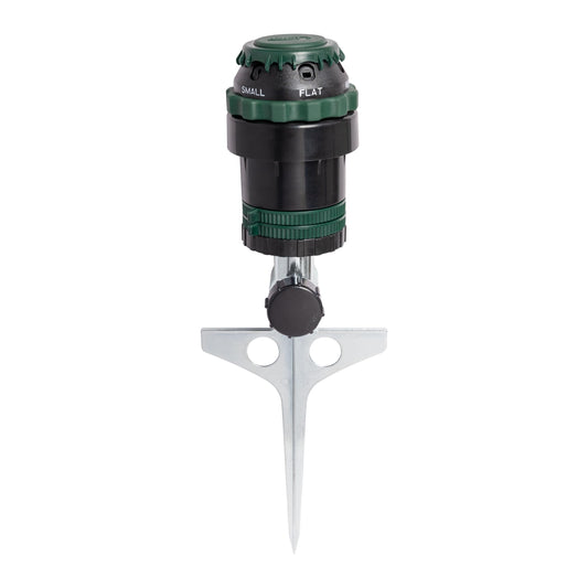 Orbit H2O-Six Gear-Drive Sprinkler on Metal T-Spike - Customizable Lawn Watering Coverage - Multi-Pattern Rotating Head with Adjustable Spray Range - Durable Outdoor Yard Irrigation Sprinkler - 58573