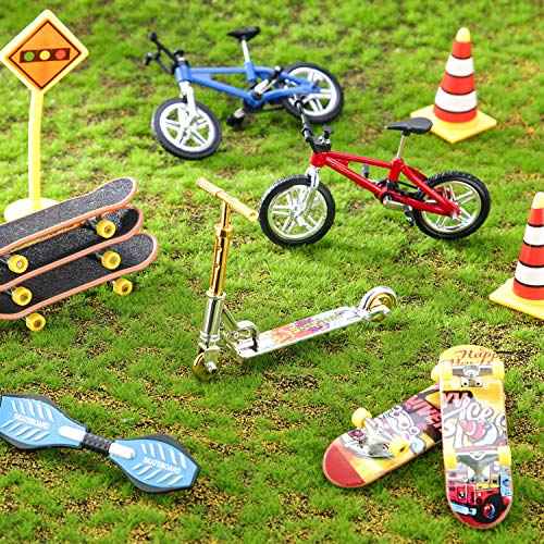 Sumind 18 Pcs Mini Finger Toys Set Includes Finger Skateboards, Bikes, Mini Scooters and Matched Wheels and Tools Accessories Fingertip Movement Educational Toys for Christmas Kids Gifts Party Favors
