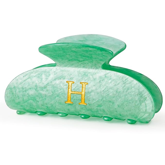 Personalized Cute Hair Clips Initial Claw for Girl Girlfriend Wife Teacher Mom Her 16th 17th 18th Birthday Gifts - Green,H