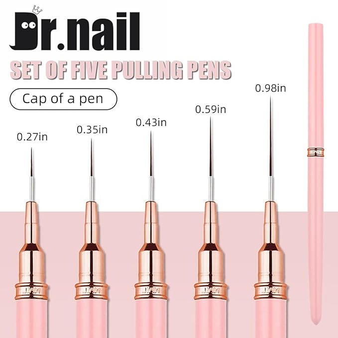Nail Art Brushes 5Pcs Nail Liner Brushes for Nails, 5-25mm Ultra Thin Set for Clean French Tips & Geometric Lines Soft-Tip Liner Set for Long Lines, Details, Fine Drawing