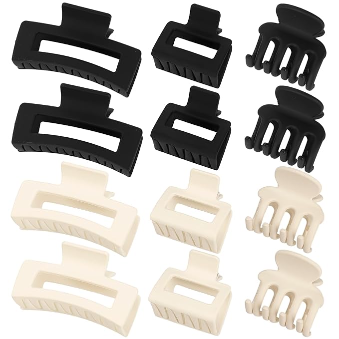 12 Pcs Hair Clips for Women 3 Styles Small Medium Large Claw Clips for Thin Thick Curly Hair, Strong Hold & Non-Slip Clips, Matte Plastic Hair Accessories Ideal Gifts for Women (Black & White)