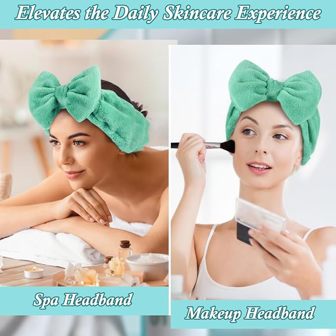 Shintop Face Wash Headband, Soft Makeup Headband with Cute Bow Elastic Spa Headwear for Skincare Facial Mask Showers (Pea Green)