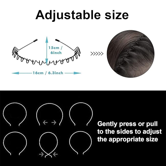 Metal Hair Bands for Men Womens Headbands Fashion Black Wavy Hair Band Spring Outdoor Sports Headbands Unisex Head Bands Accessories Simple Elastic Headwear