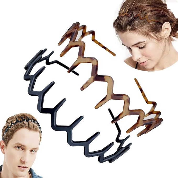 Fashion Wide Zig Zag Headbands for Women and Men - Plastic Wavy Hair Band with Teeth Comb - Classic 90s Hair Accessories for Face Washing Skin Care Makeup Hair Holder Everyday Use