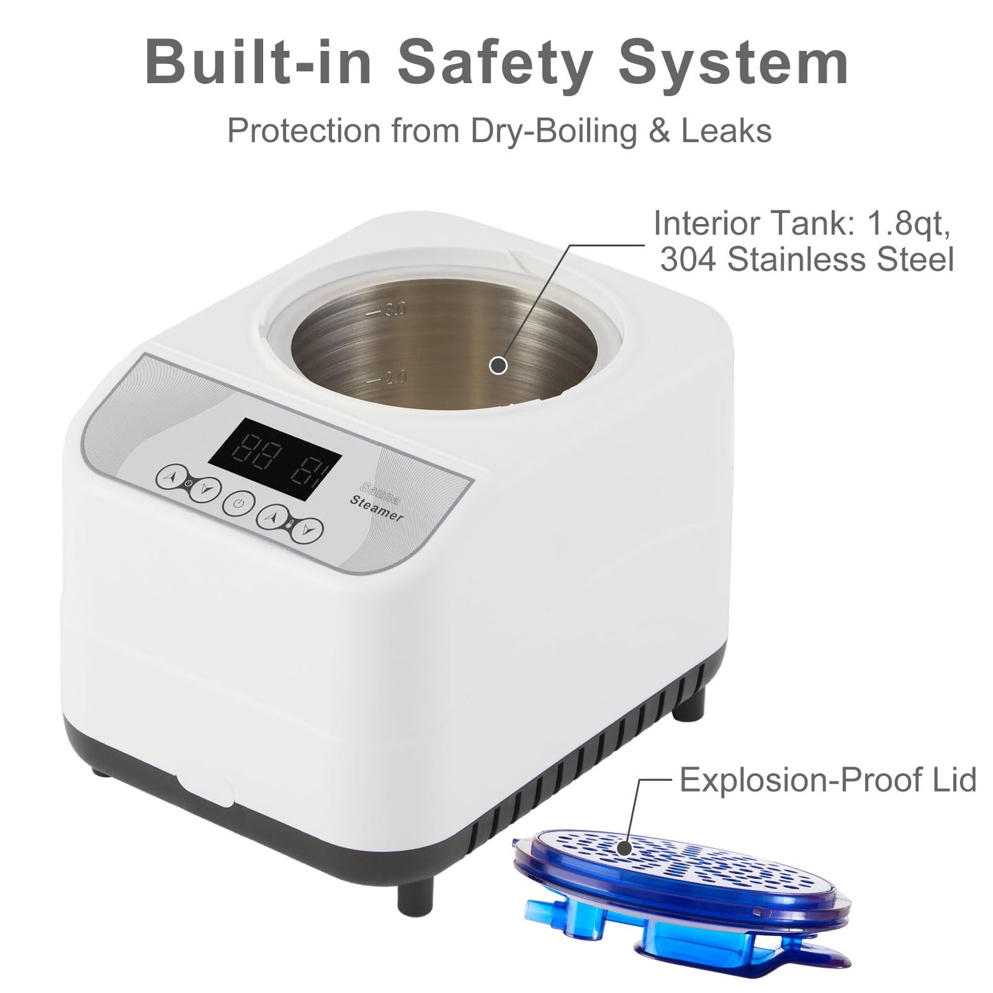 RRGFB Sauna Steamer Machine for Home, 1300W 1.8qt Steam Generator, Portable Steamer Pot with Remote Control, Oil Diffuser, 5-60 min Timer, 9 Levels, Heat up to 140°F