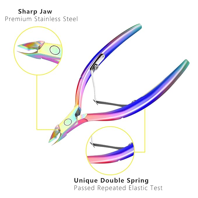 Cuticle Trimmer with Cuticle Pusher and Scissors, Cuticle Remover Professional Durable Pedicure Manicure Tools, Stainless Steel Cuticle Nipper Cutter Clipper for Fingernails and Toenails (Colored)