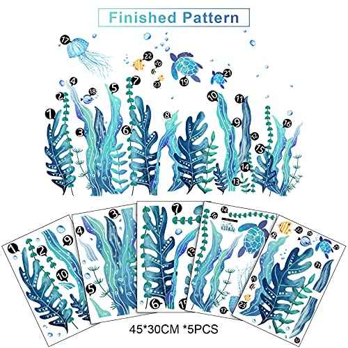 Tenare 5 Sheets Ocean Sea Turtle Wall Decals Stickers Under The Sea Stickers Grass Jellyfish Fish Removable Vinyl Decal for Bedroom Bathroom Nursery Room Wall Decor(Classic Style)