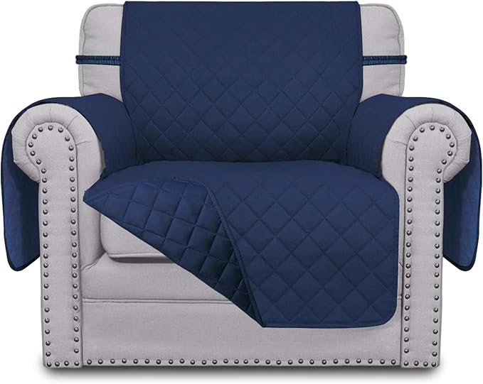 Easy-Going Chair Sofa Slipcover Reversible Sofa Cover Water Resistant Couch Cover Furniture Protector Cover with Elastic Straps for Pets Kids Children Dog Cat (Chair, Navy/Navy)