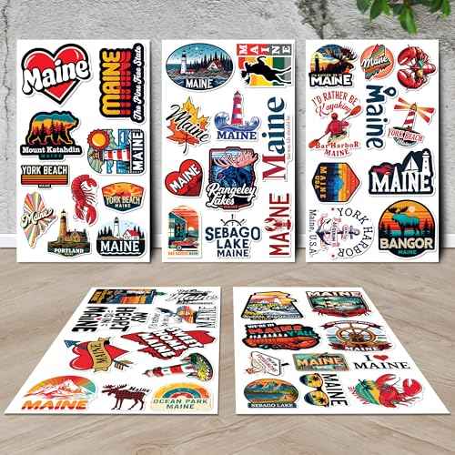 Maine State Travel Stickers 50 Pieces Vinyl Waterproof Decal for Laptop Water Bottle Phone Car Window Bike Motorcycle Stakeboard Scrapbook Vacation Sticker Gifts