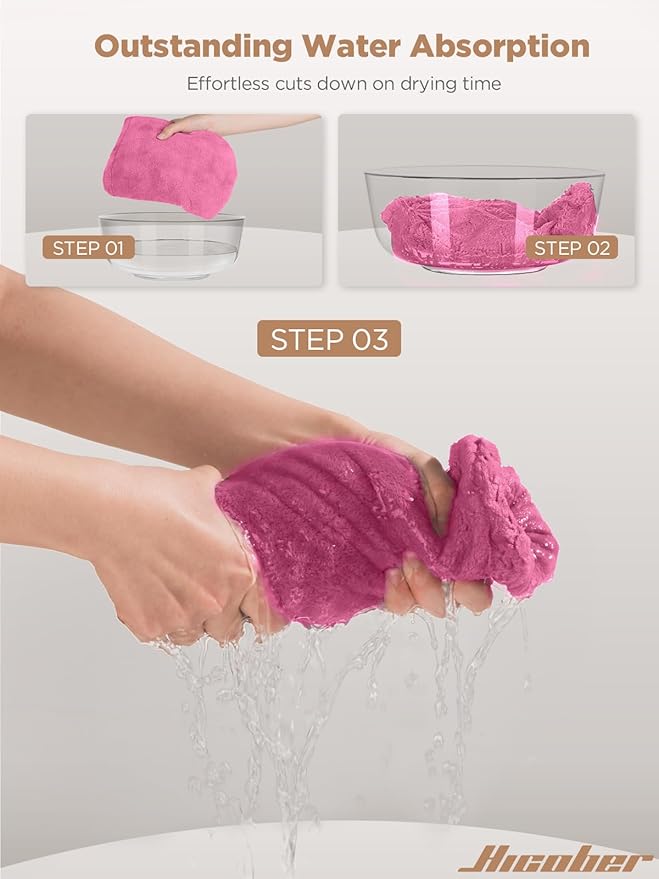 Hicober Microfiber Hair Towel, 3 Packs Hair Turbans for Wet Hair, Drying Hair Wrap Towels for Curly Hair Women Anti Frizz (Light Aqua,Peachy Coral, Sweet Pink)