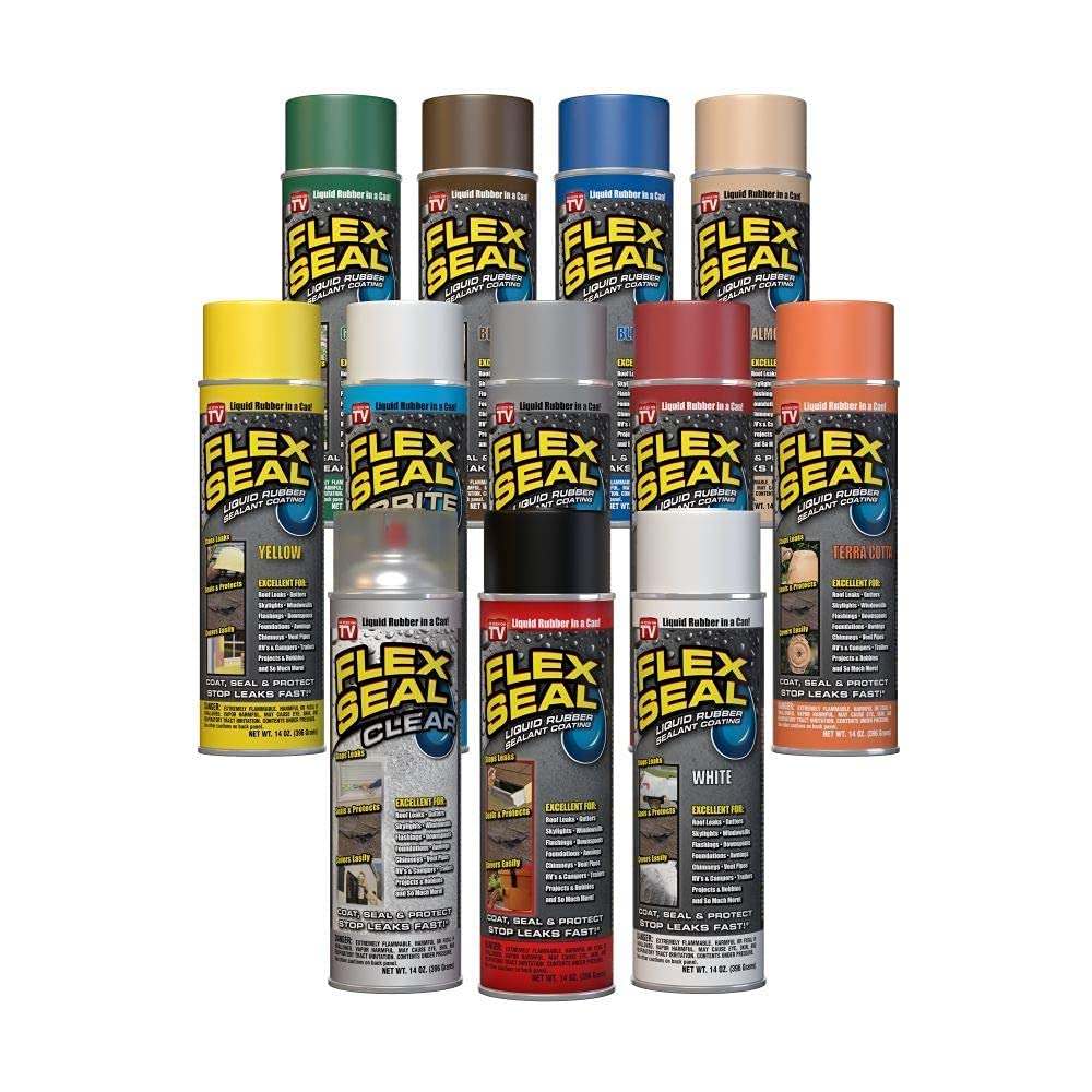 Flex Seal, 14 oz, Green, Stop Leaks Instantly, Waterproof Rubber Spray On Sealant Coating, Perfect for Gutters, Wood, RV, Campers, Roof Repair, Skylights, Windows, and More