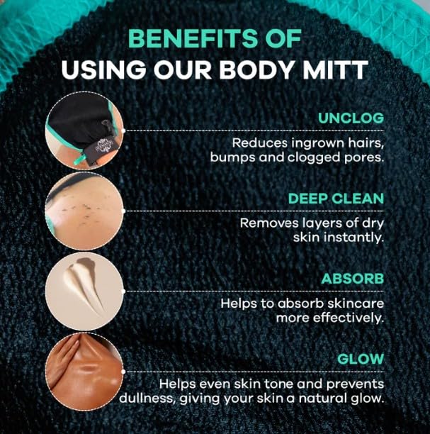 Dermasuri - Deep Exfoliating Glove - Korean Exfoliating Mitt & Body Scrubber - Keratosis Pilaris Treatment Scrub - Self Tanner Mitt & Ingrown Hair Exfoliator - Shower Gloves for Women & Men - (2 Pack)