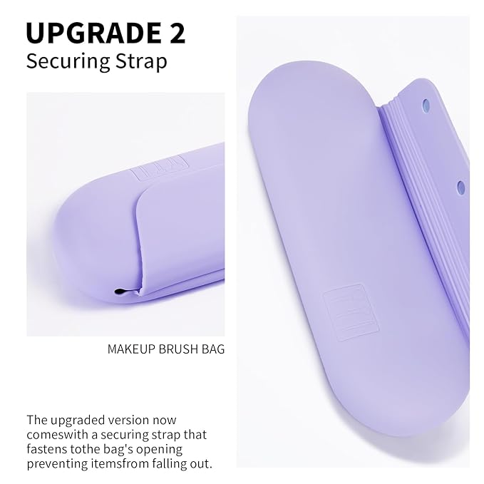2 IN 1 Silicone Makeup Brush Holder with Beauty Make Up Sponge Holder Case：Soft Portable Cosmetic Face Brushes Holder with Upgrade Anti-Fall Out Magnetic Closure - Purple