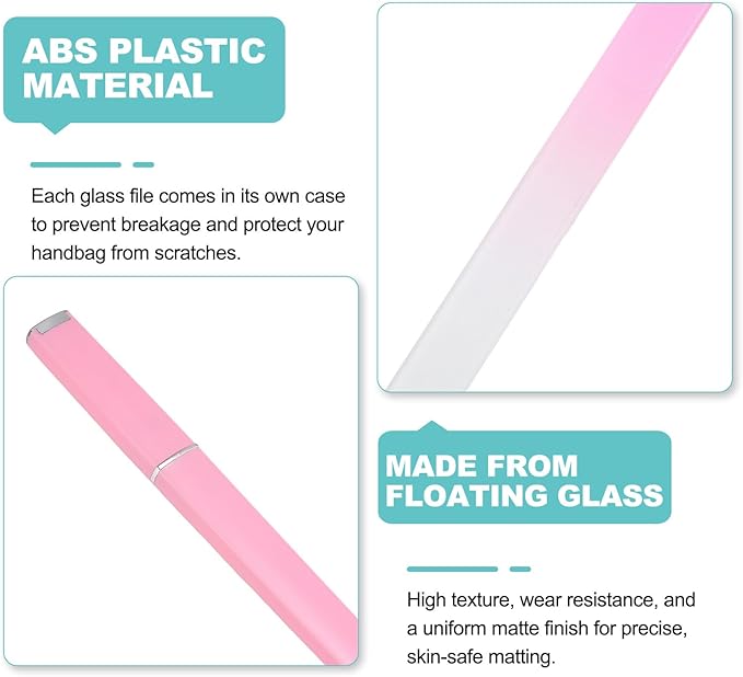 HARFINGTON Glass Nail File Kit 280 Grit Double Sided Professional Manicure Crystal Fingernail Files with Case for Natural Nail Art Shine Polishing Buffer, Light Pink
