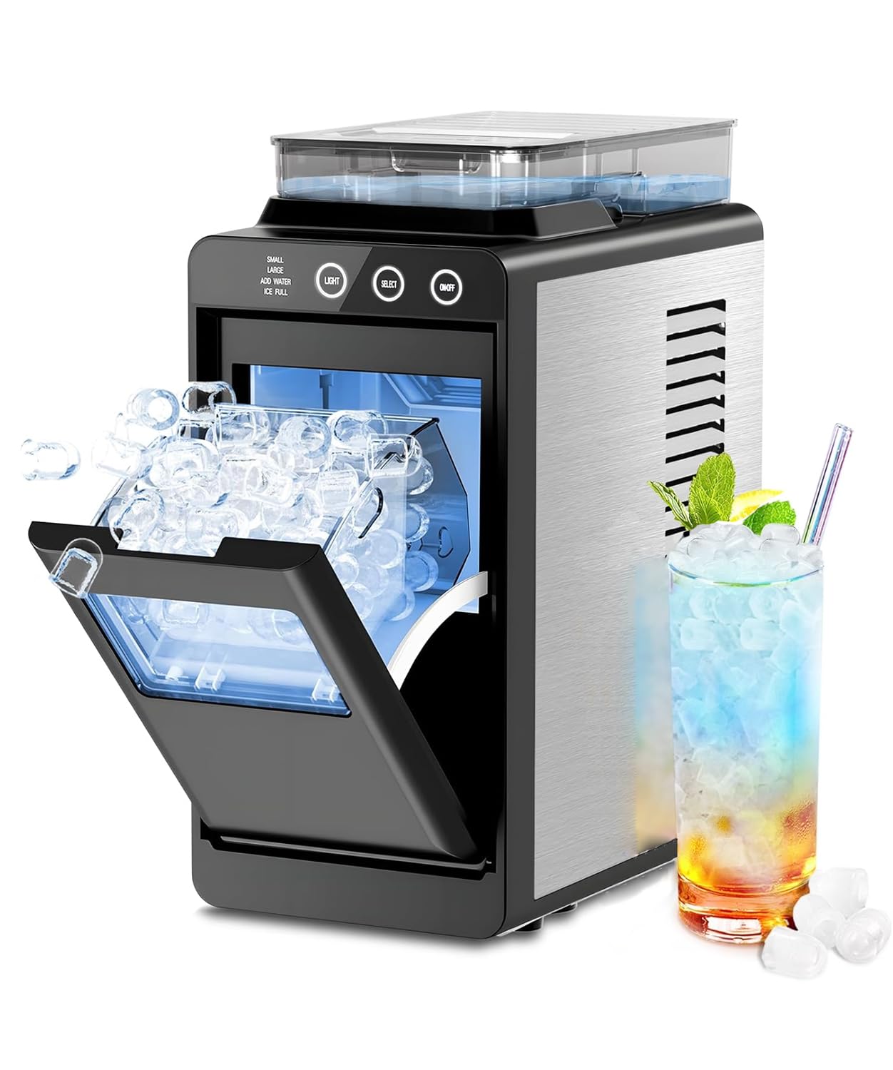 Electactic Countertop Ice Maker - 26Lbs/24H, 8 Cubes in 6 Mins, 1.2L Top Water Tank, 2 Sizes Bullet Ice, Auto-Clean & LED Light, Portable for Home Office Party