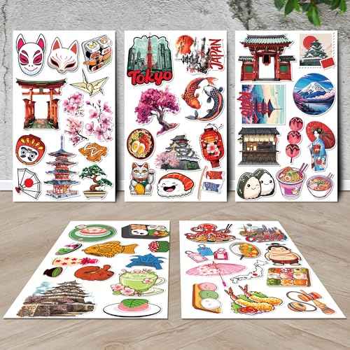Japan Travel Stickers 50 Pieces Vinyl Waterproof Decal for Laptop Water Bottle Phone Car Window Bike Motorcycle Stakeboard Scrapbook Japanese Sticker Gifts