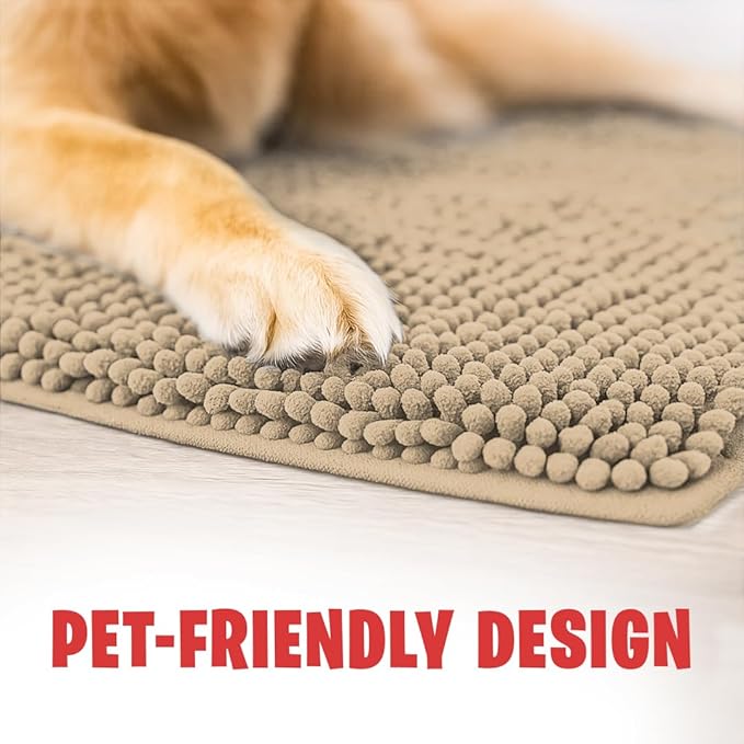 MudGuard Mat™ Dog Door Mat for Muddy Paws, Super Absorbent Microfiber, Non-Slip Indoor Mat, Quick Dry Chenille Mud Mat for Dogs & Entryway, Washable, Beige 24" x 36"
