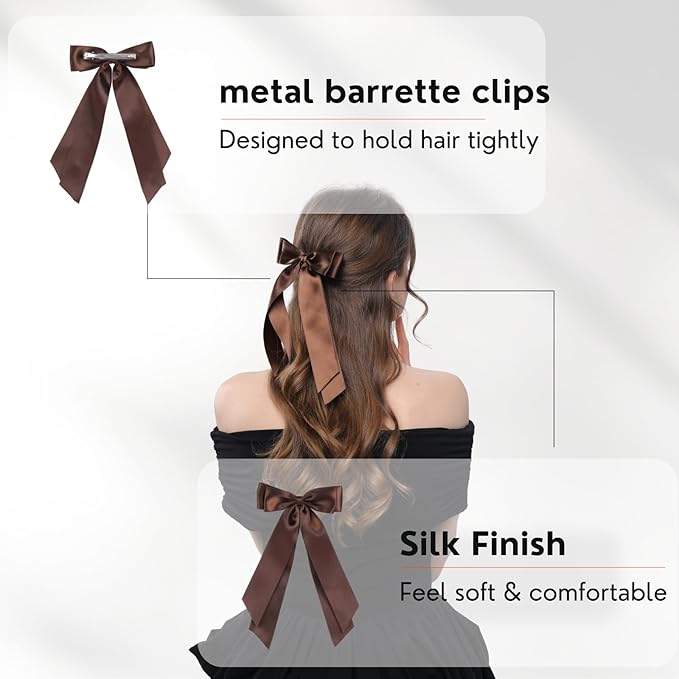 LuSeren 2 PCS Double Layer Hair Bows Brown Hair Ribbon Clips Ponytail Holder Accessories for Women Girls Toddlers Teens Kids