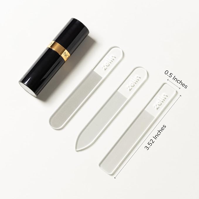 zelin Premium Glass Nail File for Natural Nails with Leather Case, 3 Pcs Single-Sided Crystal Nail Files for Stronger, Smoother Nails, Reusable Manicure Tool, Ideal Valentines Day Gifts for Her