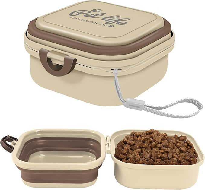 Collapsible Dog Water Bowl, Portable Dog Bowl for Traveling, 2-in-1 Pet Food and Water Feeder - Travel Dog Bowls with Lid for Walking, Traveling, Camping and Hiking