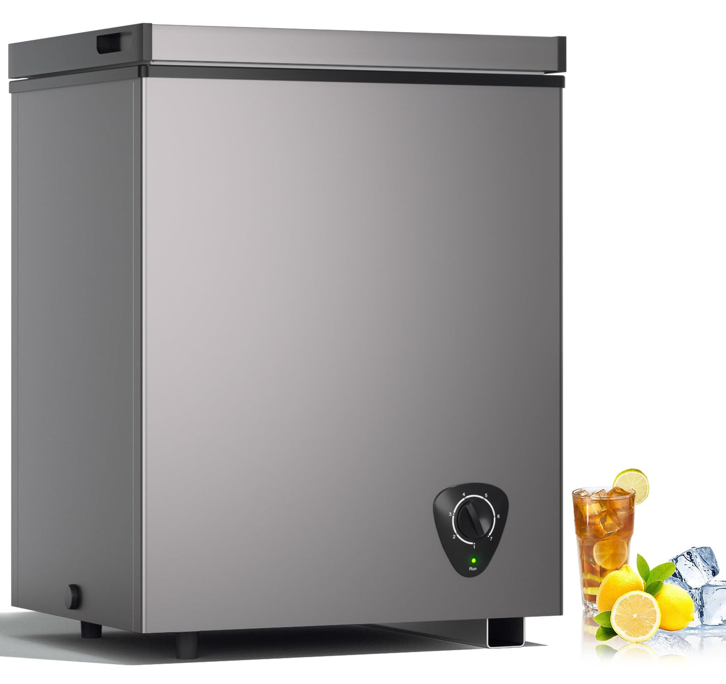 Lifeplus Chest Freezer, 3.5 Cubic Feet Small Deep Freezer Compact Top Open Door with Removable Basket, 7 Temperature Control Energy Saving Super Quiet for Kitchen Office Apartment Garage, Grey