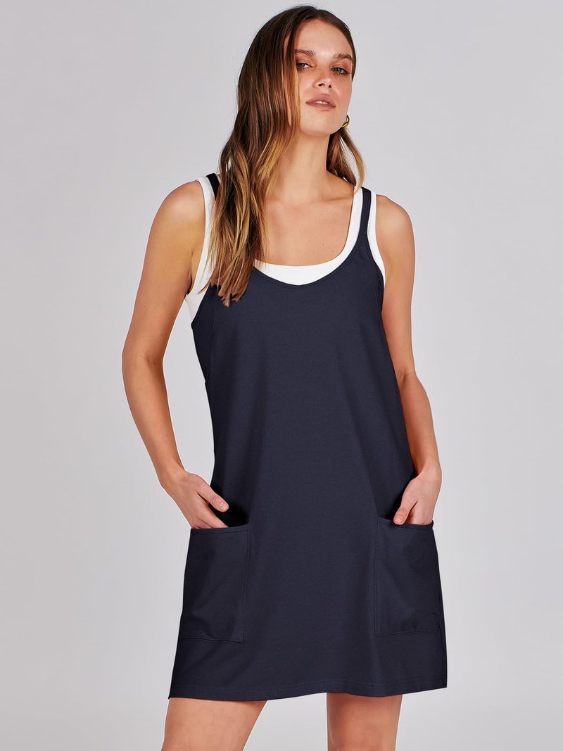 ANRABESS Women Athletic Dress Summer Tennis Workout Active Sports Mini Romper Dress Built in Shorts Travel Vacation Clothes Navy Blue Medium
