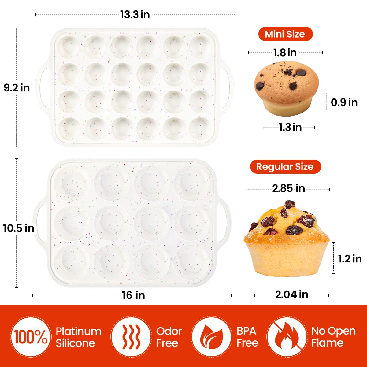 Silicone Muffin Pans for Baking, Metal Reinforced Frame Regular 12 Cups & Mini 24 Cups Cupcake Pan Set Nonstick Muffin Pan for Homemade Baking Easy to Handle