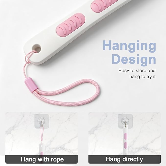 Back Scrubber for Shower with Long Handle, Exfoliating Bath Brush for Body - Double Sided Bristles (Stiff & Soft), Anti-Slip Grip, Lightweight - Gift for Seniors, Includes Lanyard & Hook, Pink